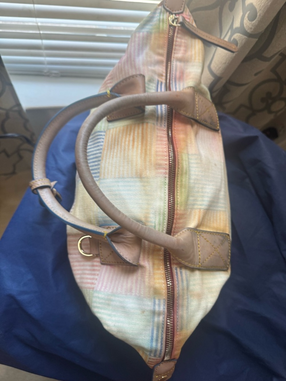 Y2K Dooney and Bourke PatchworkPastel Plaid Women's Handbag with Leather Handles - Picture 10 of 16
